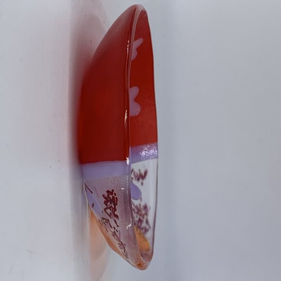 A Fox Fused Glass Heart Plate Tray 5” 1994 Art Glass Red Lavender Orange - Picture 5 of 9